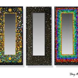 Rainbow Mosaic Mirror O A K Functional Wall Art Semi Precious Stones & Swarovski Crystals Custom Made Special Order Item - thumbnail 3