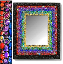 Rainbow Mosaic Mirror O A K Functional Wall Art Semi Precious Stones & Swarovski Crystals Custom Made Special Order Item