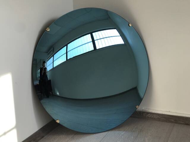 Handcrafted Blue Convex Wall Mirror Space Age Decor - image 1