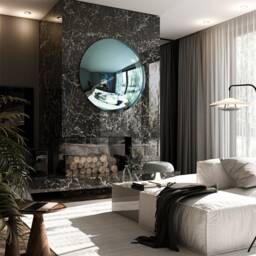Handcrafted Blue Convex Wall Mirror Space Age Decor - thumbnail 3