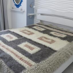 Handmade Wool Rug Grey White Geometric Woven Carpet - 215x190cm - thumbnail 4