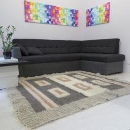 Handmade Wool Rug Grey White Geometric Woven Carpet - 215x190cm - thumbnail 2
