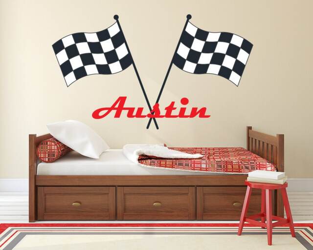 Personalized Racing Name Wall Decal - Boysroom Art Kids Vinyl Decor - image 1