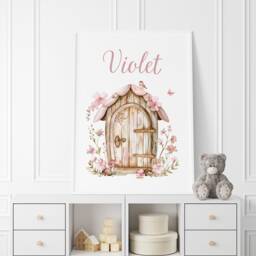 Personalized Fairy Garden Print Set Of 3 Pink Nursery Decor, Flowers, Door - thumbnail 2