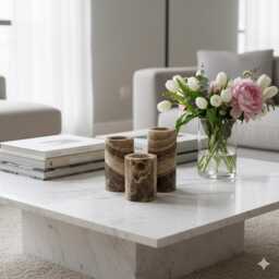 Handmade Brown Marble Candle Holders Set - Elegant Home Decor Each Piece Varies - thumbnail 2