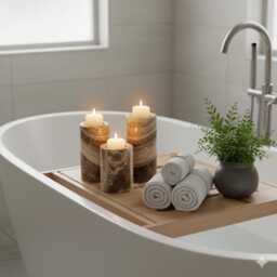 Handmade Brown Marble Candle Holders Set - Elegant Home Decor Each Piece Varies - thumbnail 1