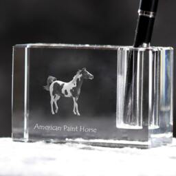 American Paint Horse, Crystal Pen Holder With Horse, Souvenir, Decoration, Limited Edition, Collection - thumbnail 2