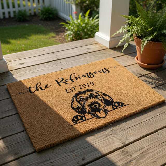 Personalized Dog Doormat, Custom Labradoodle Welcome Mat, Housewarming Gift, Mom Family Name Door Funny Lover - image 1