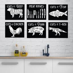 6 Butcher Prints Vintage Meat Diagram Chart Illustrations Cuts Of Beef Chicken Pork Fish T-Rex 8x10 Unframed Kitchen Wall Art 8049 - thumbnail 1