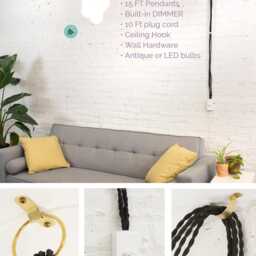 Plug in Chandelier -Choose 3, 5, 7 Pendant Lights - Dimmer Switch Hanging Lamps Swag Light Hook Custom Colors - thumbnail 2