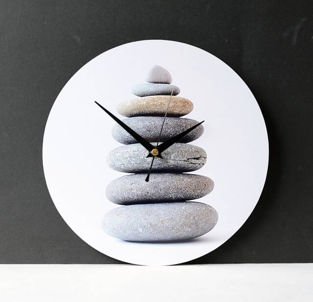 Cairn Photo Clock - Stacked Stones Photography Wall Beach Pebbles Round Minimalist - image 1