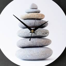 Cairn Photo Clock - Stacked Stones Photography Wall Beach Pebbles Round Minimalist - thumbnail 2