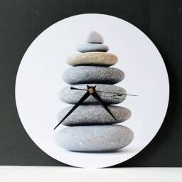Cairn Photo Clock - Stacked Stones Photography Wall Beach Pebbles Round Minimalist - thumbnail 3