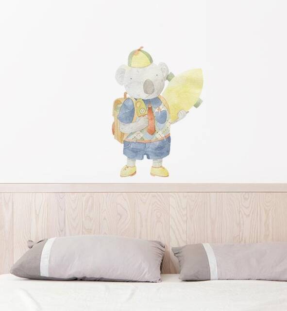 Morty The Koala Holding His Skateboard Wall Sticker Decal - Australian Animal Decals, Stickers, Kids, Native Animals Stickers