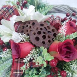 Christmas Door Wreath, Traditional Style With Flowers - thumbnail 2