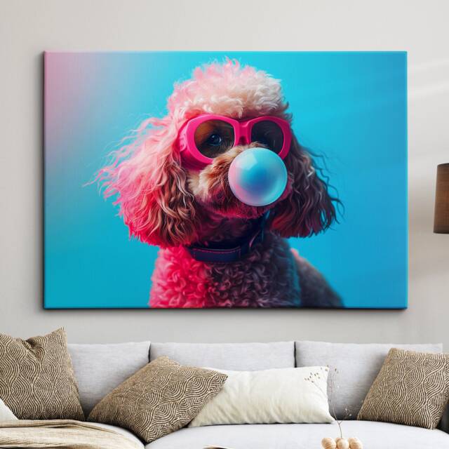 Cockapoo Blowing Gum Shades Pet Animal Abstract Modern Lovers Dog Dogs Wall Art Framed Canvas Poster Print, Home Kitchen Office Decor - image 1