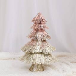 3Pcs Miniature Christmas Tree Set Champagne & Rose Gold Table Decor - thumbnail 2