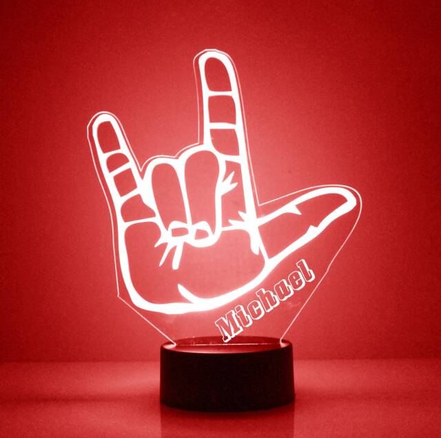 Acrylic Light Up Love Hand Sign, Custom Engrave Night Light, Personalized Free, 16 Color Options With Remote Control, Desk Lamp, Best Gift - image 1