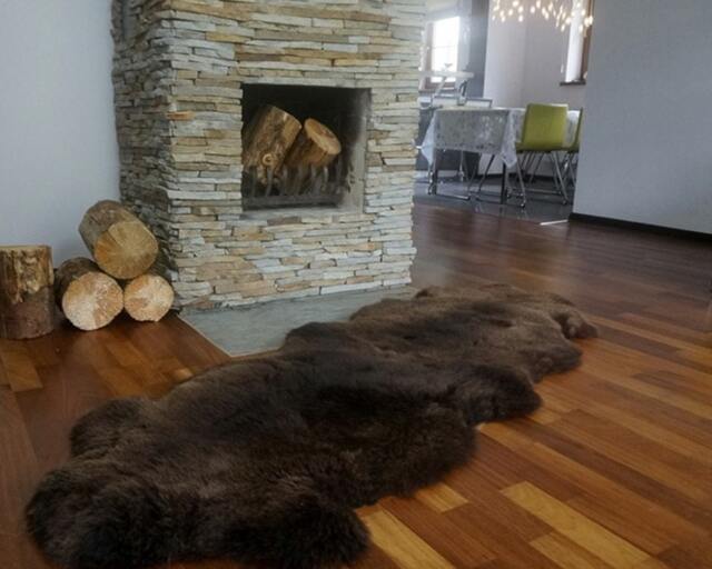 Giant Brown Double Sheepskin Throw, Genuine Leather Wool Carpet, Natural Comfy Cozy Home Decor - image 1