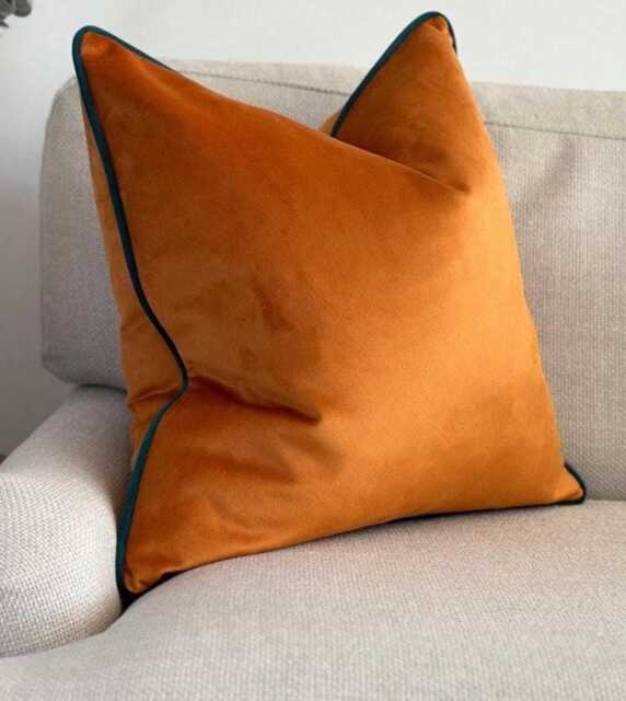 Orange Velvet Cushion Cover - Custom Throw Pillow - image 1