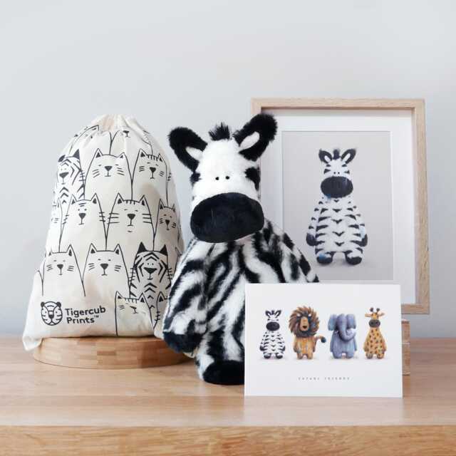 Zebra Baby Gift Set - Plush Toy, Art Print & Bag - image 1