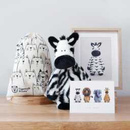 Zebra Baby Gift Set - Plush Toy, Art Print & Bag