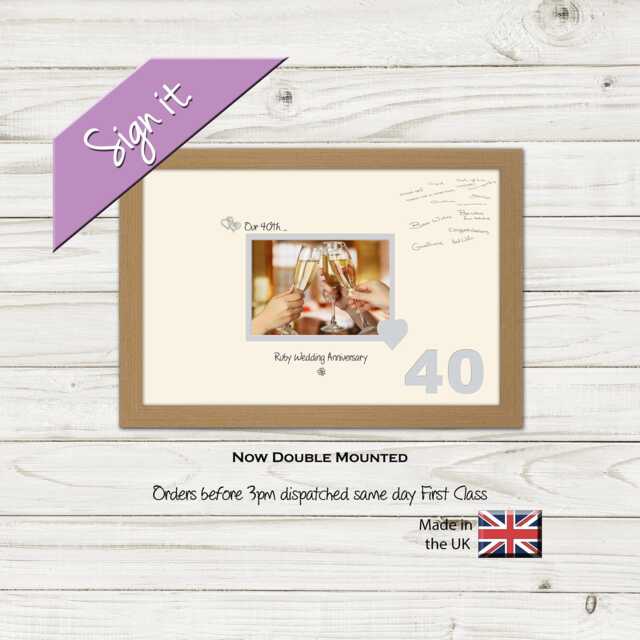 40Th Ruby Wedding Anniversary Photo Frame For Signing Unique Gift Present Sign7x5-692D - image 1