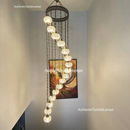 16 Ball Mosaic Lamps, Morocco Lantern, Chandelier, Turkish Light, Hanging Lamp, Lighting, Mosaic Lamp, Mosaic Glass, Morocco Lighting - thumbnail 2