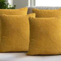 Ochre Corduroy Cushion Cover Set Of 4 - Handmade Pillow Case, 18x18 - thumbnail 4