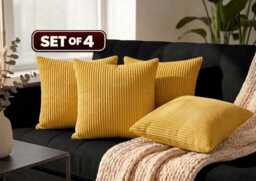 Ochre Corduroy Cushion Cover Set Of 4 - Handmade Pillow Case, 18x18