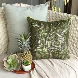 "Green Art Silk Sequins & Beads Decorative Throw Pillow Cover, 16""x16" - thumbnail 2