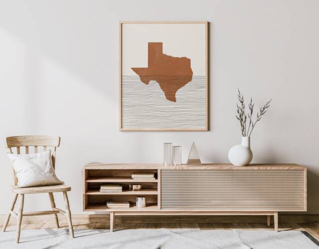 Boho Decor - Texas Mid Century Wall Art, Minimalist Art & Abstract Print, State Map Print - image 1