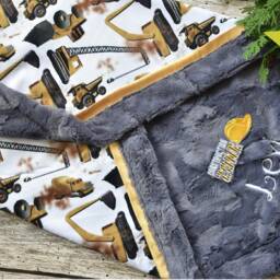 Personalized Construction Truck Blanket Dump Baby Minky Boy Toddler Worker Baby Gift - thumbnail 3