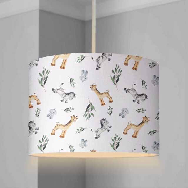 Lampshade - Nursery Ceiling Or Table Lampshade, Zebra & Giraffe Lampshade, Childrens Room Round Lampshade Safari Decor - image 1