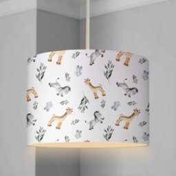 Lampshade - Nursery Ceiling Or Table Lampshade, Zebra & Giraffe Lampshade, Childrens Room Round Lampshade Safari Decor