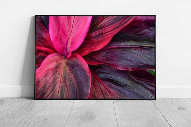 Vibrant Tropical Leaves Wall Art Print Magenta Pink Dusky Purple Foliage D??cor - image 1