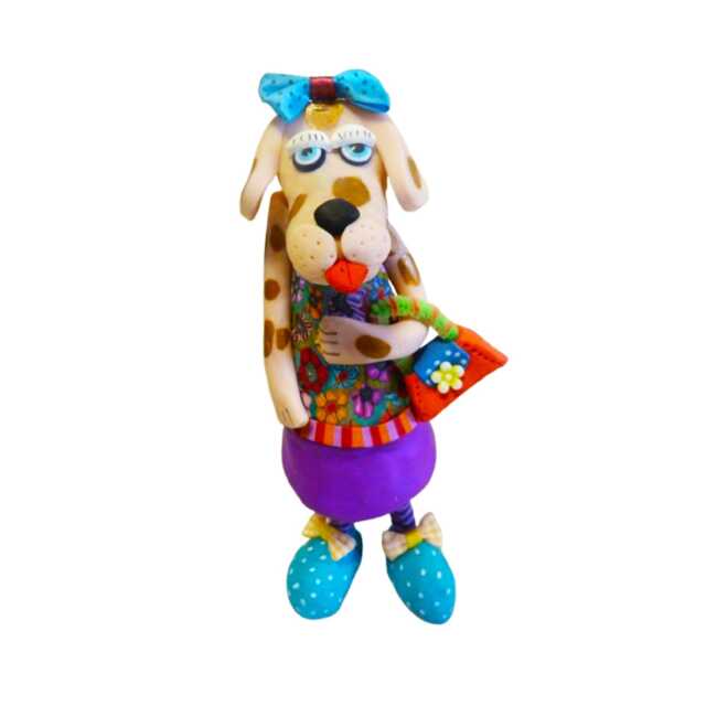 Pop Art Polymer Clay Dog Sculpture Whimsical Desk Decor - image 1