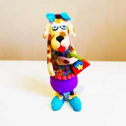 Pop Art Polymer Clay Dog Sculpture Whimsical Desk Decor - thumbnail 2