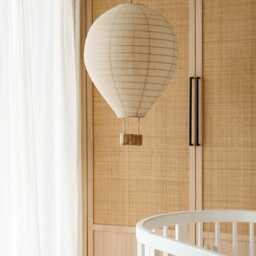 Hot Air Balloon Linen Pendant Light, Rattan Basket Kids & Nursery Lamp Shade - thumbnail 2
