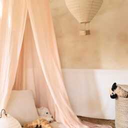Hot Air Balloon Linen Pendant Light, Rattan Basket Kids & Nursery Lamp Shade - thumbnail 3