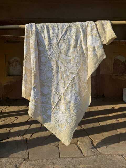 Vintage Style Suzani Embroidered Cotton Throw - Handmade Bohemian Textile - image 1