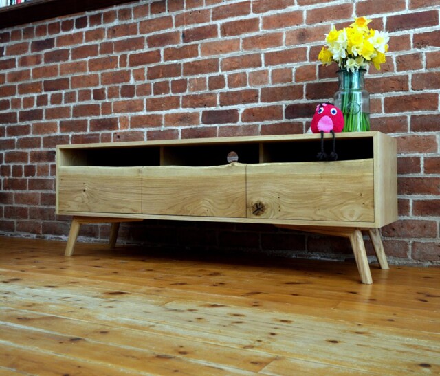 Solid Oak Media Unit Handmade Mid-Century Modern Tv Stand - image 1