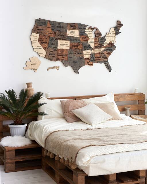 Travel Map, Apartment Decor United States Us Wood Map New Gift, Usa Wooden Wall Art Decor, Push Pin Gift - image 1