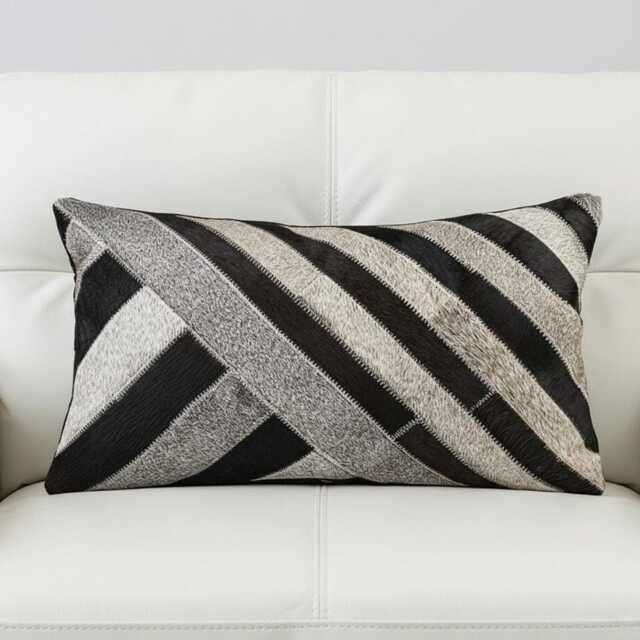 Black Gray Patchwork Cowhide Cushion 50x30 - image 1