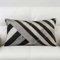 Black Gray Patchwork Cowhide Cushion 50x30 - thumbnail 1
