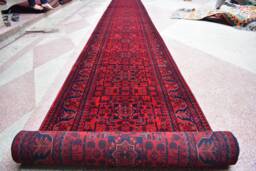 32Ft Hallway Runner Rug Red & Blue, Afghan Hand Knotted Wool Long Soft Carpet - thumbnail 1