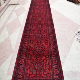 32Ft Hallway Runner Rug Red & Blue, Afghan Hand Knotted Wool Long Soft Carpet - thumbnail 2