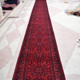 32Ft Hallway Runner Rug Red & Blue, Afghan Hand Knotted Wool Long Soft Carpet - thumbnail 3