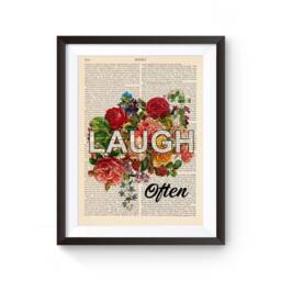 Laugh Often - Positive Quote Print, Inspirational Art, Motivational With Flowers, Vintage Book Page 187 - thumbnail 2