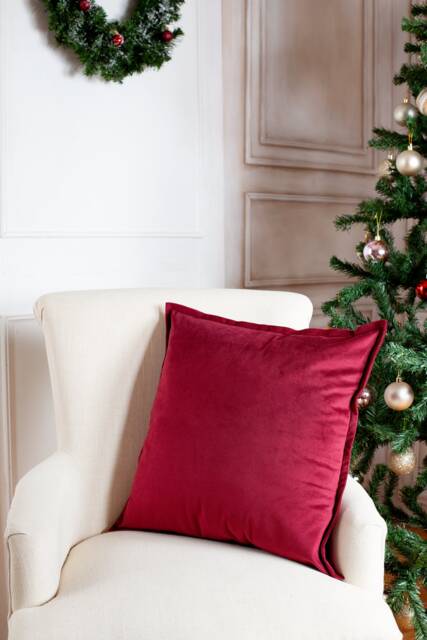 Burgundy Velvet Pillow Cover, Gray Cushion Cover - image 1